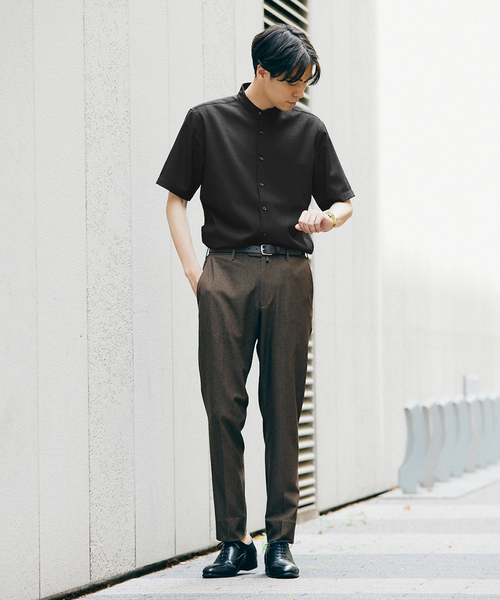 417 EDIFICE(フォーワンセブンエディフィス)の「"吸水速乾&イージーケア" シアサッカー ワンピースバンドカラー S/S シャツ(シャツ/ブラウス・メンズ・ホワイト/ブラック/ネイビー/グレー・SMALL/MEDIUM/LARGE)」の5枚目の写真