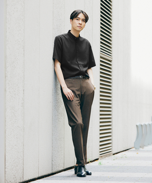 417 EDIFICE(フォーワンセブンエディフィス)の「"吸水速乾&イージーケア" シアサッカー ワンピースバンドカラー S/S シャツ(シャツ/ブラウス・メンズ・ホワイト/ブラック/ネイビー/グレー・SMALL/MEDIUM/LARGE)」の6枚目の写真