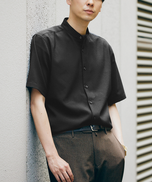 417 EDIFICE(フォーワンセブンエディフィス)の「"吸水速乾&イージーケア" シアサッカー ワンピースバンドカラー S/S シャツ(シャツ/ブラウス・メンズ・ホワイト/ブラック/ネイビー/グレー・SMALL/MEDIUM/LARGE)」の7枚目の写真