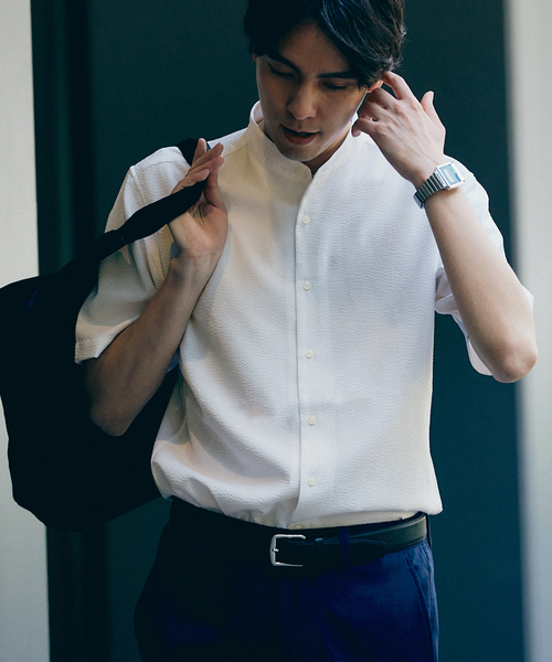 417 EDIFICE(フォーワンセブンエディフィス)の「"吸水速乾&イージーケア" シアサッカー ワンピースバンドカラー S/S シャツ(シャツ/ブラウス・メンズ・ホワイト/ブラック/ネイビー/グレー・SMALL/MEDIUM/LARGE)」の16枚目の写真