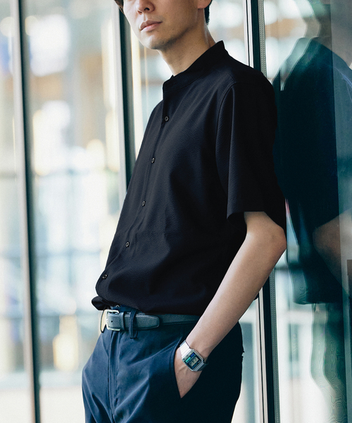 417 EDIFICE(フォーワンセブンエディフィス)の「"吸水速乾&イージーケア" シアサッカー ワンピースバンドカラー S/S シャツ(シャツ/ブラウス・メンズ・ホワイト/ブラック/ネイビー/グレー・SMALL/MEDIUM/LARGE)」の19枚目の写真