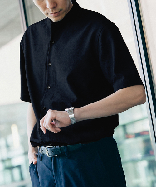 417 EDIFICE(フォーワンセブンエディフィス)の「"吸水速乾&イージーケア" シアサッカー ワンピースバンドカラー S/S シャツ(シャツ/ブラウス・メンズ・ホワイト/ブラック/ネイビー/グレー・SMALL/MEDIUM/LARGE)」の21枚目の写真