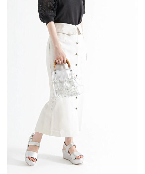 Te chichi（テチチ）の「ウエスト2WAY麻調ロングタイトスカート（スカート・レディース・グリーン/オフホワイト/ブラック・M/S）」の2枚目の写真