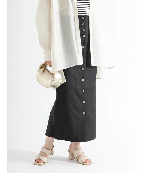 Te chichi（テチチ）の「ウエスト2WAY麻調ロングタイトスカート（スカート・レディース・グリーン/オフホワイト/ブラック・M/S）」の3枚目の写真