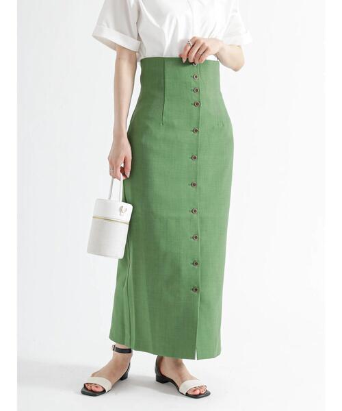 Te chichi（テチチ）の「ウエスト2WAY麻調ロングタイトスカート（スカート・レディース・グリーン/オフホワイト/ブラック・M/S）」の4枚目の写真
