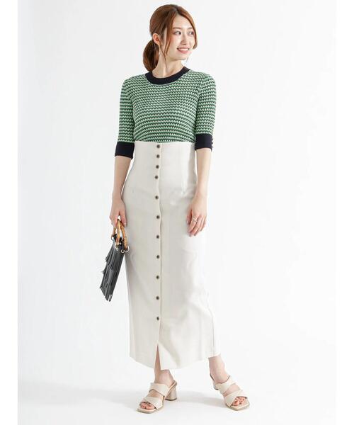 Te chichi（テチチ）の「ウエスト2WAY麻調ロングタイトスカート（スカート・レディース・グリーン/オフホワイト/ブラック・M/S）」の5枚目の写真