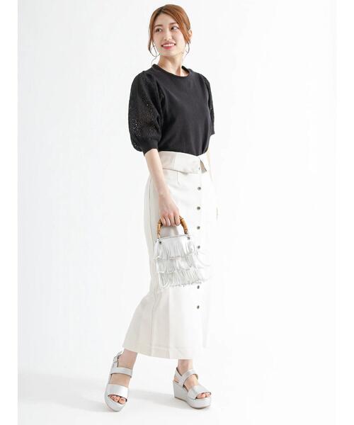 Te chichi（テチチ）の「ウエスト2WAY麻調ロングタイトスカート（スカート・レディース・グリーン/オフホワイト/ブラック・M/S）」の6枚目の写真