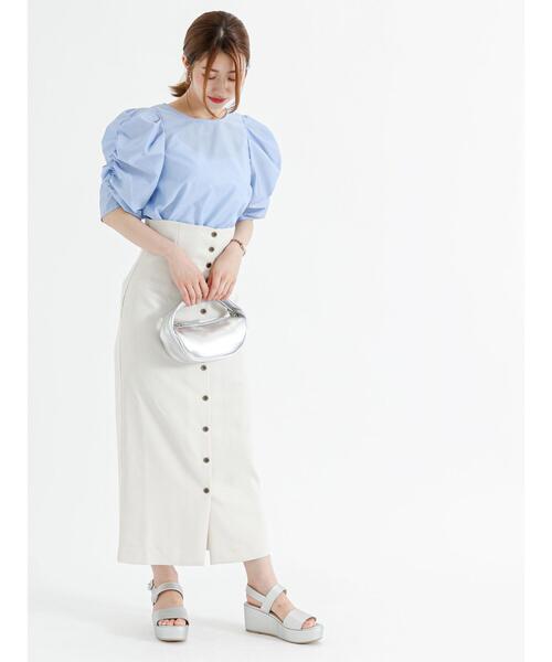Te chichi（テチチ）の「ウエスト2WAY麻調ロングタイトスカート（スカート・レディース・グリーン/オフホワイト/ブラック・M/S）」の7枚目の写真