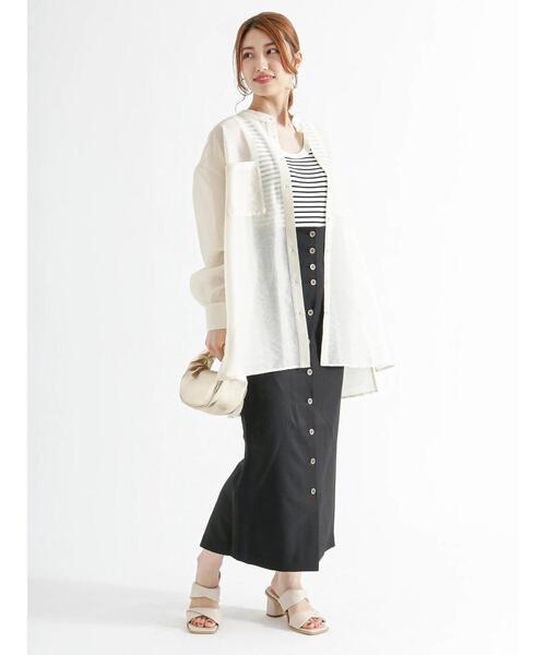 Te chichi（テチチ）の「ウエスト2WAY麻調ロングタイトスカート（スカート・レディース・グリーン/オフホワイト/ブラック・M/S）」の9枚目の写真