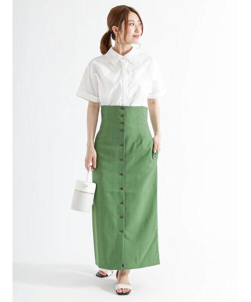 Te chichi（テチチ）の「ウエスト2WAY麻調ロングタイトスカート（スカート・レディース・グリーン/オフホワイト/ブラック・M/S）」の10枚目の写真