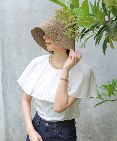 La TOTALITE（ラトータリテ）の「【MADE IN MADA/メイドインマダ】CYRIL HAT（ハット・レディース・ブラウン/ベージュ・FREE）」の3枚目の写真