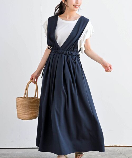 【 Jeans】プレップ Vネック ジャンパードレス（送料込み) UNTITLED｜【セットアップ可能/洗える】ライトウェイト Vネック