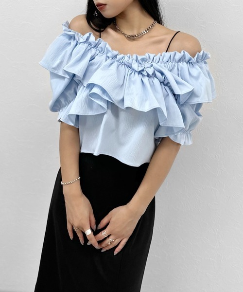 shellerシェリエ♡ツイードラッフルフリルトップス frill layered knit tops – shéller / シェリエ