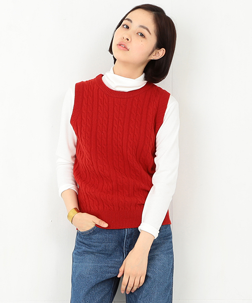 BEAMS BOY（ビームスボーイ）の「BEAMS BOY / 7ゲージ ケーブル クルーベスト 15FW（ベスト・レディース・ナチュラル/グレー/レッド/ネイビー・ONE SIZE）」の4枚目の写真