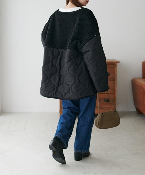 DISCOAT（ディスコート）の「ボア切替キルティングコート（ミリタリージャケット・レディース・ブラック/アイボリー/モカ・MEDIUM/LARGE）」の8枚目の写真