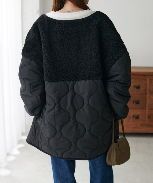 DISCOAT（ディスコート）の「ボア切替キルティングコート（ミリタリージャケット・レディース・ブラック/アイボリー/モカ・MEDIUM/LARGE）」の13枚目の写真