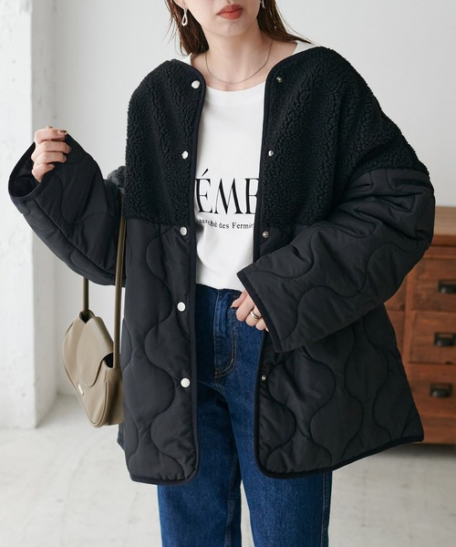 DISCOAT（ディスコート）の「ボア切替キルティングコート（ミリタリージャケット・レディース・ブラック/アイボリー/モカ・MEDIUM/LARGE）」の10枚目の写真