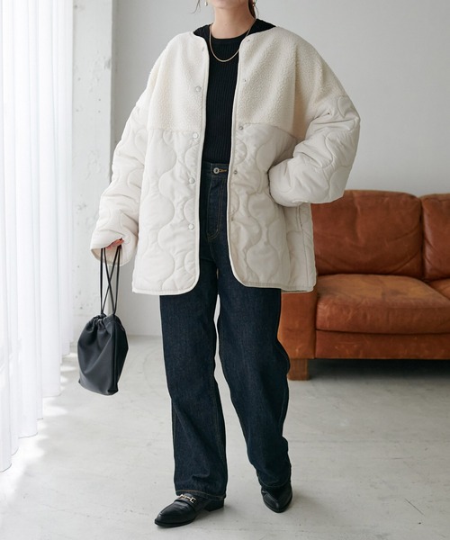 DISCOAT（ディスコート）の「ボア切替キルティングコート（ミリタリージャケット・レディース・ブラック/アイボリー/モカ・MEDIUM/LARGE）」の21枚目の写真