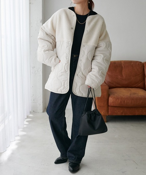 DISCOAT（ディスコート）の「ボア切替キルティングコート（ミリタリージャケット・レディース・ブラック/アイボリー/モカ・MEDIUM/LARGE）」の22枚目の写真