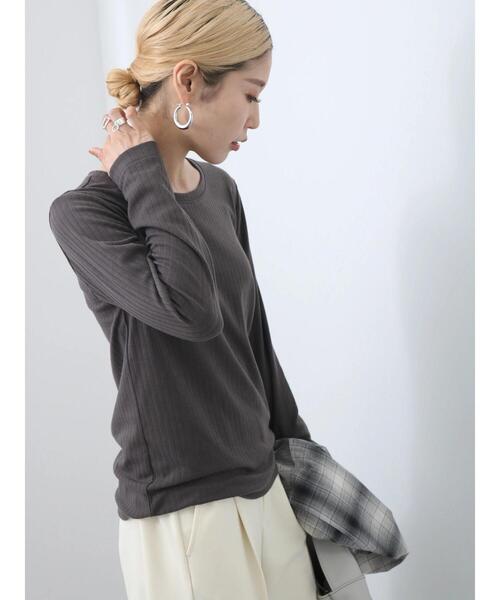 Samansa Mos2 blue(サマンサモスモスブルー)の「ワイドリブロンT(Tシャツ/カットソー・レディース・チャコールグレー/オフホワイト/ベージュ・F)」の2枚目の写真