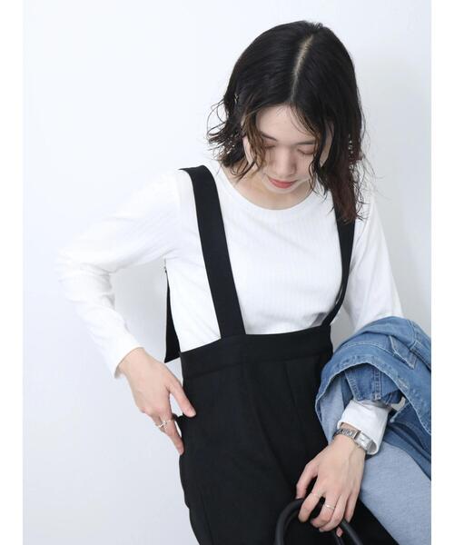 Samansa Mos2 blue(サマンサモスモスブルー)の「ワイドリブロンT(Tシャツ/カットソー・レディース・チャコールグレー/オフホワイト/ベージュ・F)」の4枚目の写真