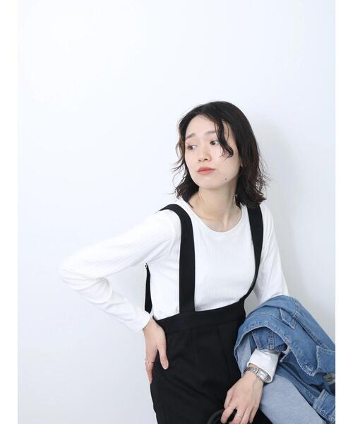 Samansa Mos2 blue(サマンサモスモスブルー)の「ワイドリブロンT(Tシャツ/カットソー・レディース・チャコールグレー/オフホワイト/ベージュ・F)」の5枚目の写真