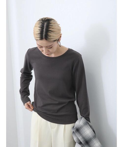 Samansa Mos2 blue(サマンサモスモスブルー)の「ワイドリブロンT(Tシャツ/カットソー・レディース・チャコールグレー/オフホワイト/ベージュ・F)」の9枚目の写真