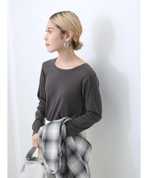 Samansa Mos2 blue(サマンサモスモスブルー)の「ワイドリブロンT(Tシャツ/カットソー・レディース・チャコールグレー/オフホワイト/ベージュ・F)」の10枚目の写真