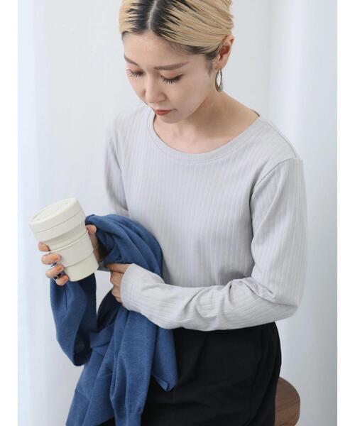 Samansa Mos2 blue(サマンサモスモスブルー)の「ワイドリブロンT(Tシャツ/カットソー・レディース・チャコールグレー/オフホワイト/ベージュ・F)」の13枚目の写真