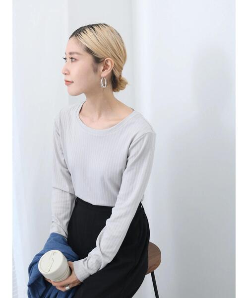 Samansa Mos2 blue(サマンサモスモスブルー)の「ワイドリブロンT(Tシャツ/カットソー・レディース・チャコールグレー/オフホワイト/ベージュ・F)」の14枚目の写真