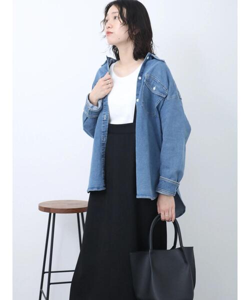 Samansa Mos2 blue(サマンサモスモスブルー)の「ワイドリブロンT(Tシャツ/カットソー・レディース・チャコールグレー/オフホワイト/ベージュ・F)」の17枚目の写真