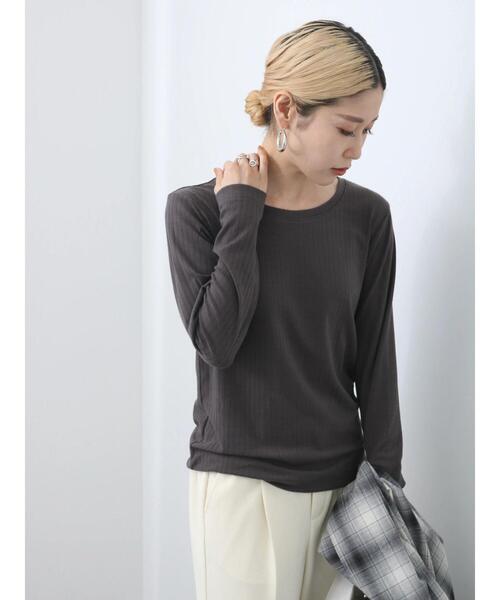 Samansa Mos2 blue(サマンサモスモスブルー)の「ワイドリブロンT(Tシャツ/カットソー・レディース・チャコールグレー/オフホワイト/ベージュ・F)」の22枚目の写真