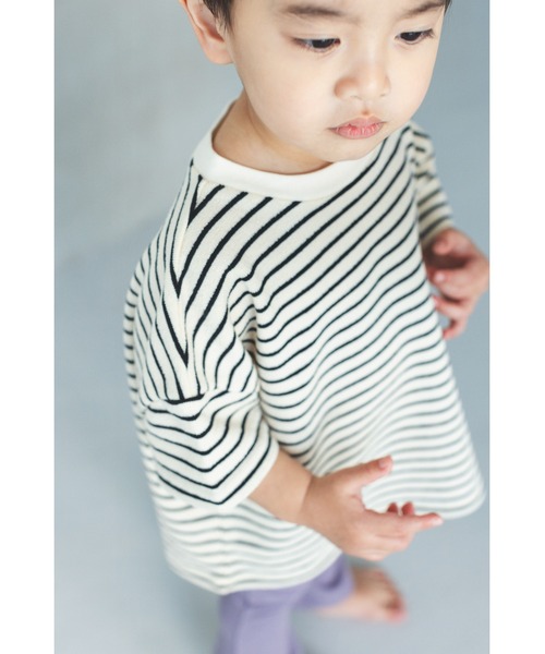 ooju(オージュ)の「【ooju】パイルボーダー S/S Tシャツ(Tシャツ/カットソー・キッズ・レッド/ブラック/アイボリー・3/1/2)」の2枚目の写真