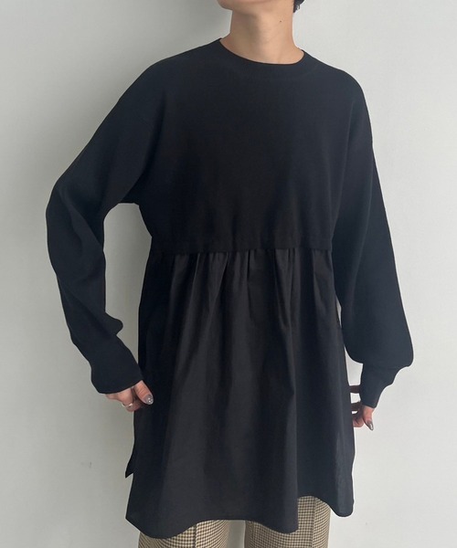 LOWRYS FARM（ローリーズファーム）の「フハクドッキングニットチュニックＬＳ　979780（ニット/セーター・レディース・ブラック/ネイビー/アイボリー・FREE）」の2枚目の写真