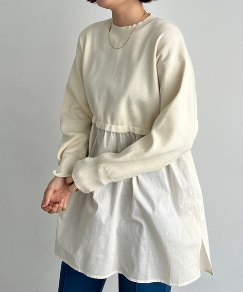 LOWRYS FARM（ローリーズファーム）の「フハクドッキングニットチュニックＬＳ　979780（ニット/セーター・レディース・ブラック/ネイビー/アイボリー・FREE）」の7枚目の写真