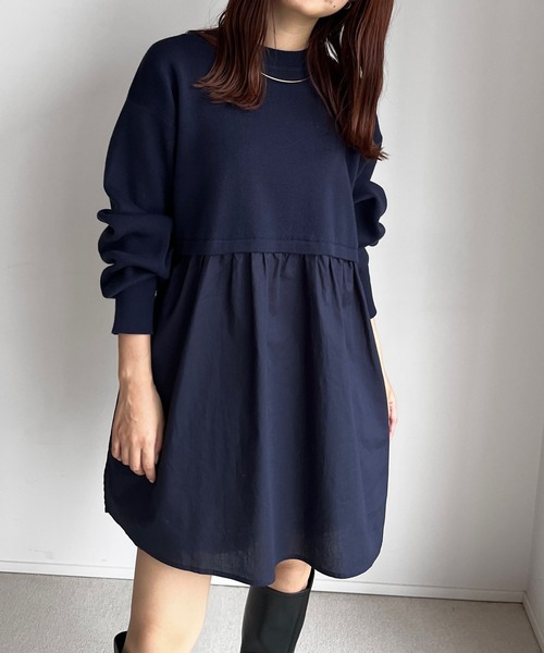 LOWRYS FARM（ローリーズファーム）の「フハクドッキングニットチュニックＬＳ　979780（ニット/セーター・レディース・ブラック/ネイビー/アイボリー・FREE）」の8枚目の写真