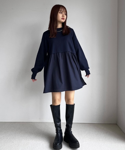 LOWRYS FARM（ローリーズファーム）の「フハクドッキングニットチュニックＬＳ　979780（ニット/セーター・レディース・ブラック/ネイビー/アイボリー・FREE）」の10枚目の写真