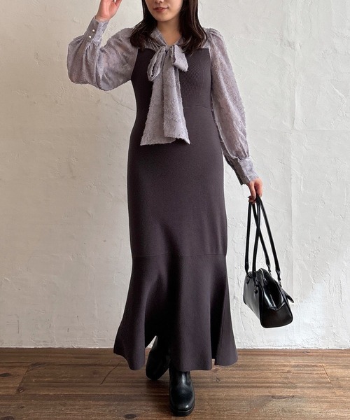 mysty woman（ミスティウーマン）の「ジャガードブラウスドッキングワンピース  984071（ワンピース・レディース・ブラウン/モカ/ブラック/チャコールグレー・FREE）」の21枚目の写真