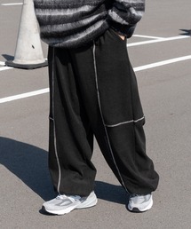 配色ステッチフランネルワイドパンツ