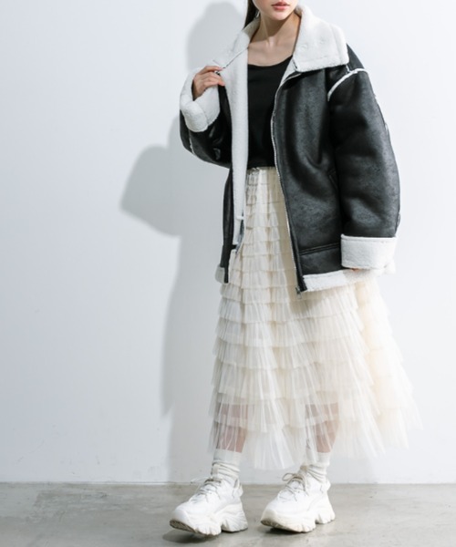 OLIVE des OLIVE(オリーブデオリーブ)の「チュールフリルティアードスカート 1032010190(スカート・レディース・ブラック/アイボリー・FREE)」の3枚目の写真