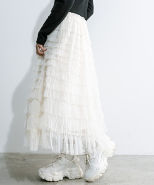 OLIVE des OLIVE(オリーブデオリーブ)の「チュールフリルティアードスカート 1032010190(スカート・レディース・ブラック/アイボリー・FREE)」の5枚目の写真