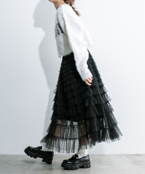 OLIVE des OLIVE(オリーブデオリーブ)の「チュールフリルティアードスカート 1032010190(スカート・レディース・ブラック/アイボリー・FREE)」の8枚目の写真