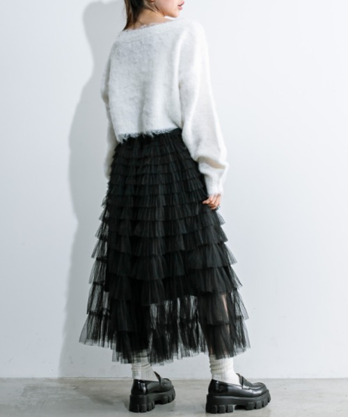 OLIVE des OLIVE(オリーブデオリーブ)の「チュールフリルティアードスカート 1032010190(スカート・レディース・ブラック/アイボリー・FREE)」の9枚目の写真