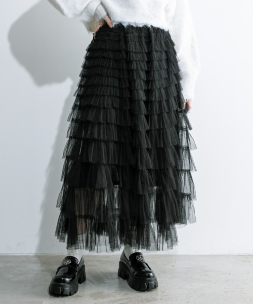 OLIVE des OLIVE(オリーブデオリーブ)の「チュールフリルティアードスカート 1032010190(スカート・レディース・ブラック/アイボリー・FREE)」の10枚目の写真