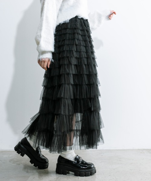 OLIVE des OLIVE(オリーブデオリーブ)の「チュールフリルティアードスカート 1032010190(スカート・レディース・ブラック/アイボリー・FREE)」の11枚目の写真