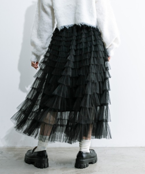 OLIVE des OLIVE(オリーブデオリーブ)の「チュールフリルティアードスカート 1032010190(スカート・レディース・ブラック/アイボリー・FREE)」の12枚目の写真