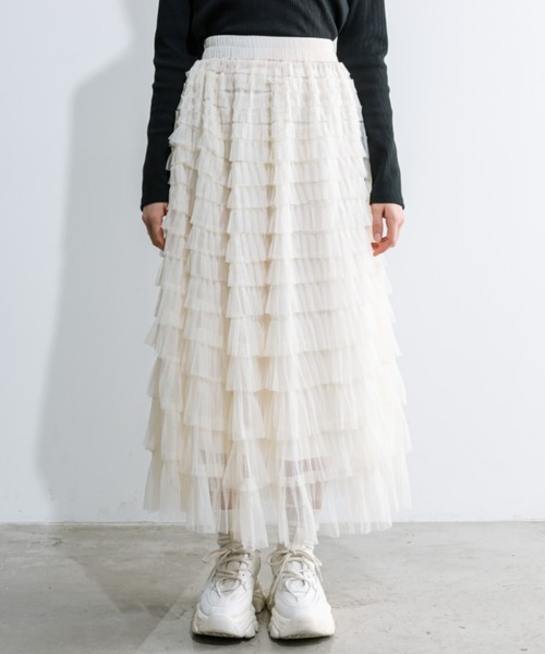 OLIVE des OLIVE(オリーブデオリーブ)の「チュールフリルティアードスカート 1032010190(スカート・レディース・ブラック/アイボリー・FREE)」の13枚目の写真