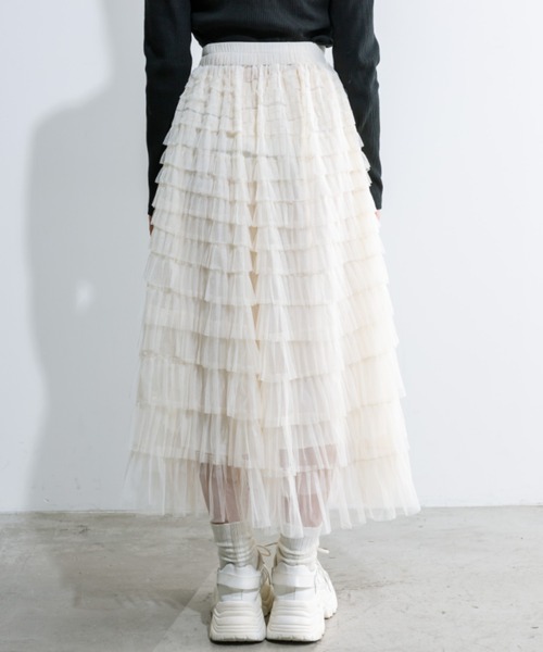 OLIVE des OLIVE(オリーブデオリーブ)の「チュールフリルティアードスカート 1032010190(スカート・レディース・ブラック/アイボリー・FREE)」の15枚目の写真