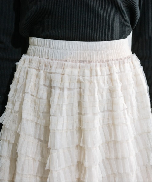OLIVE des OLIVE(オリーブデオリーブ)の「チュールフリルティアードスカート 1032010190(スカート・レディース・ブラック/アイボリー・FREE)」の16枚目の写真