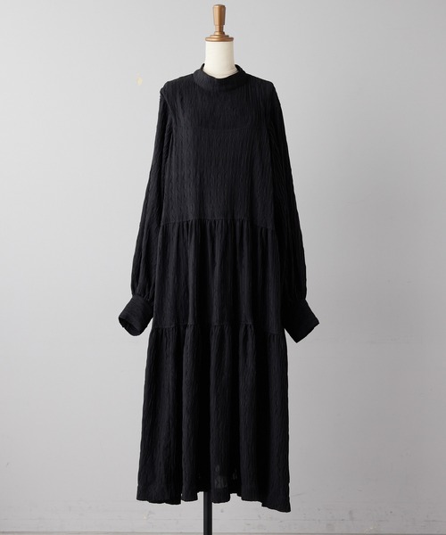 ear PAPILLONNER（イアパピヨネ）の「NEWスタンドカラーティアードワンピース【SUM1 STYLE】（ワンピース・レディース・ダークブラウン/ブラック/グリーン・FREE）」の20枚目の写真